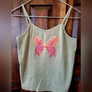 GAP Butterfly Embellished Olive Green Tank Top